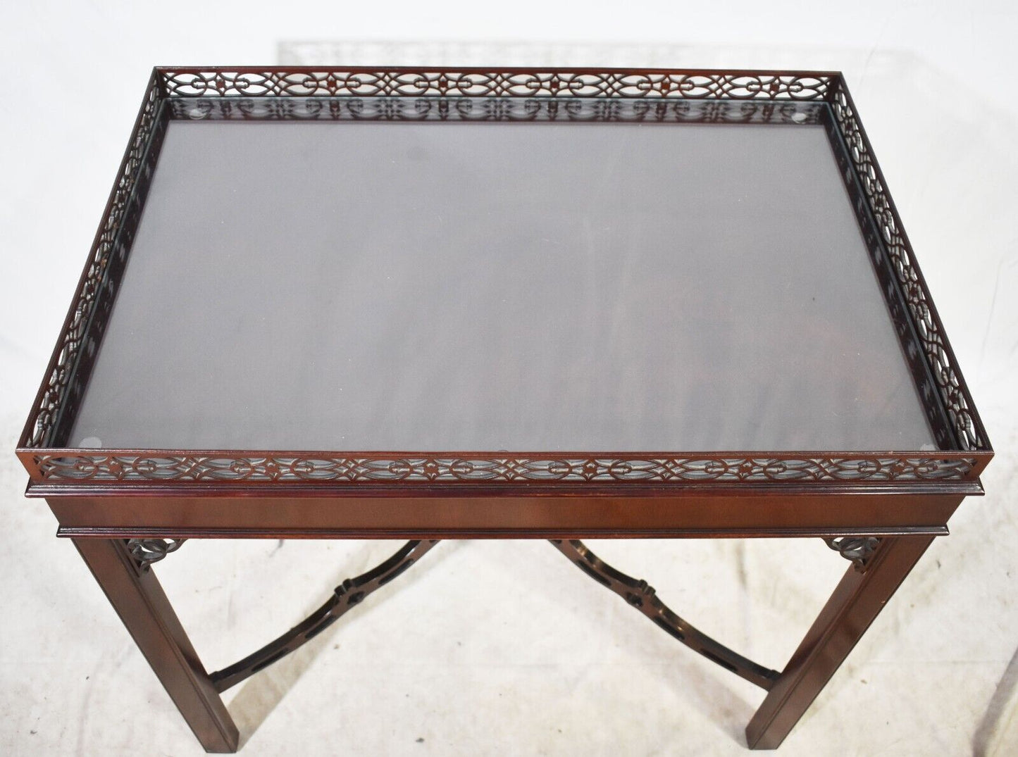 Kindel Mahogany Chinese Chippendale Style Tea Table Occasional Table Fretwork