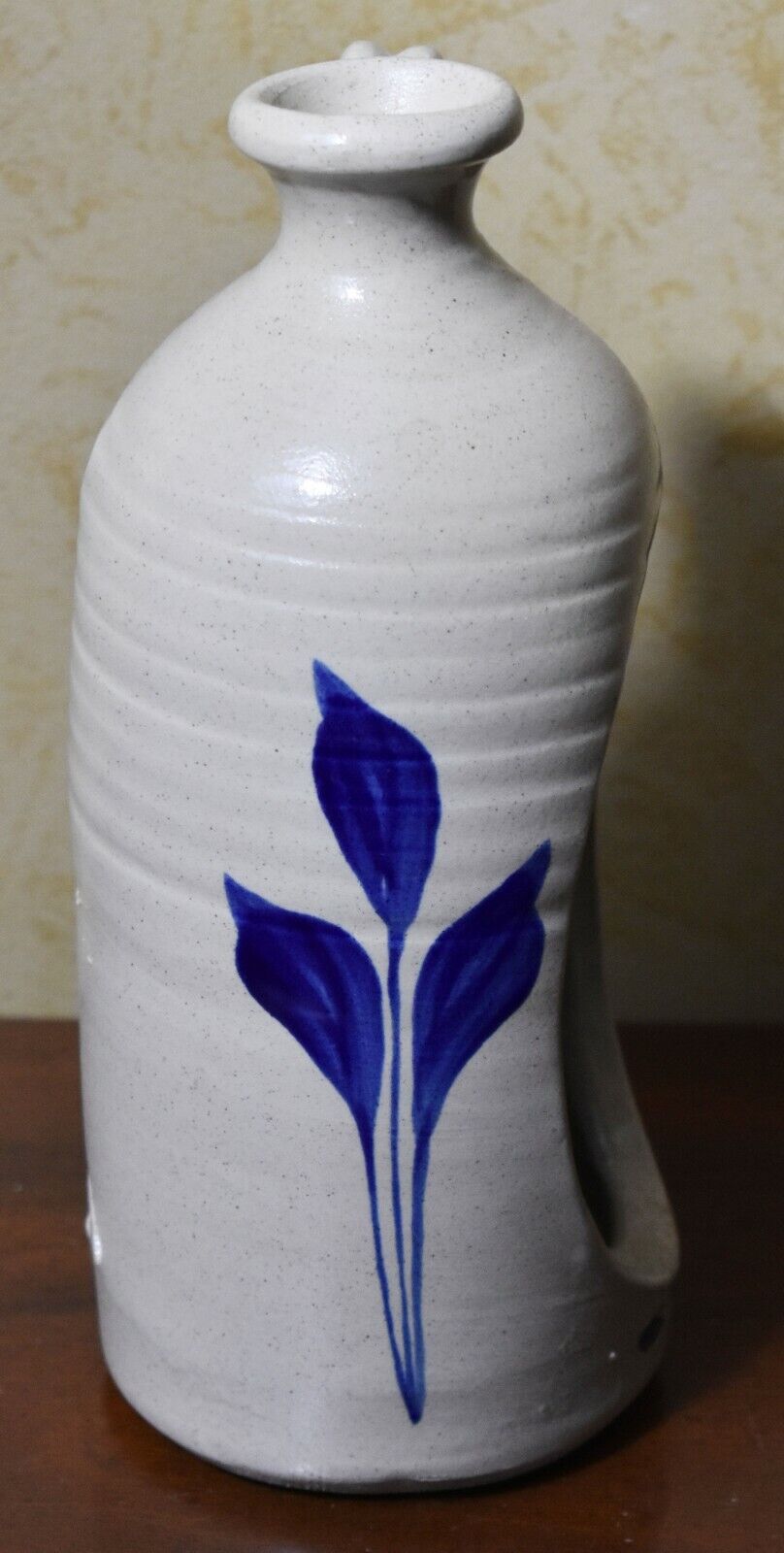 Williamsburg salt glazed pottery cobalt blue Jug Candle Stick Holder