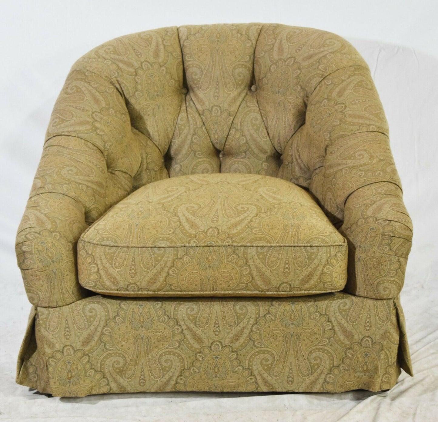 Baker Furniture Traditional Tufted Button Club Arm Chair Designer Paisley Fabric