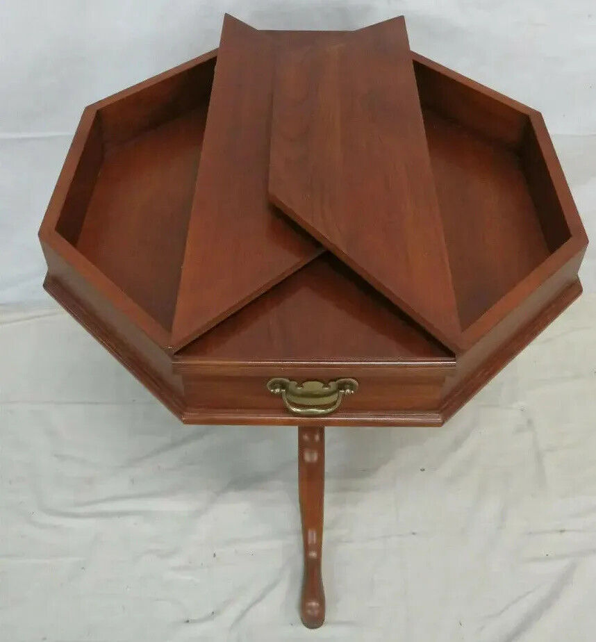 Henkel Harris Jefferson Black Cherry Octagon Flip Top Pedestal Center Side Table