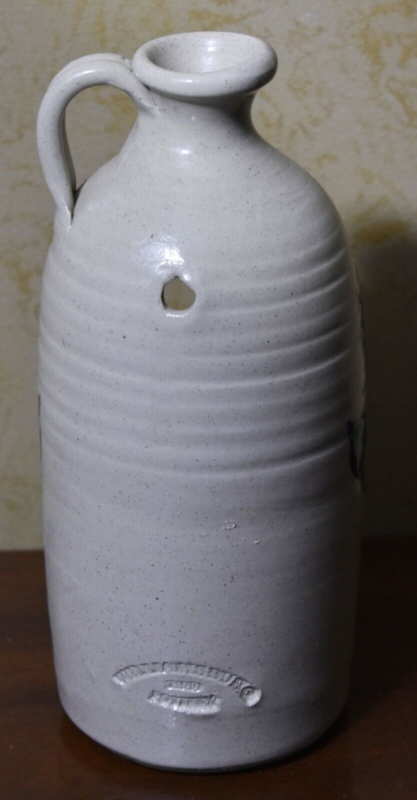 Williamsburg salt glazed pottery cobalt blue Jug Candle Stick Holder