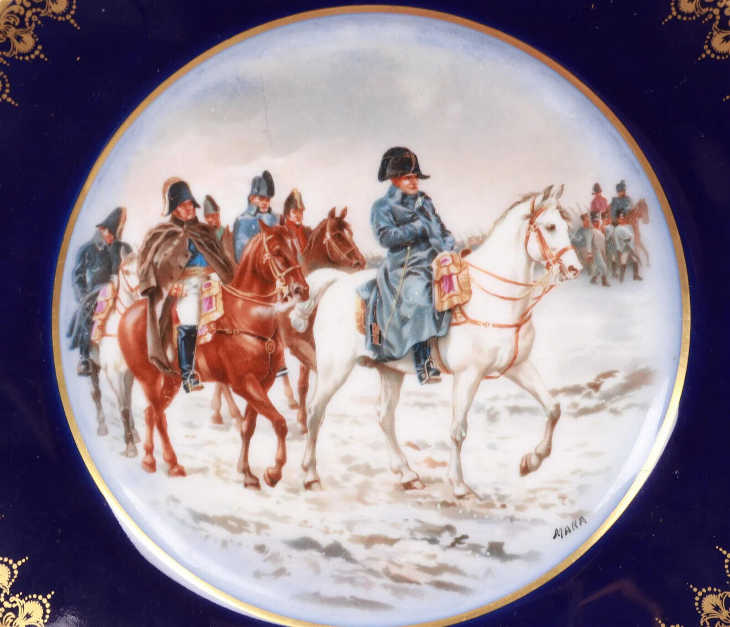 Limoges France Hand Painted Blue/Gold Plates Napoleonic scene Limited Edition