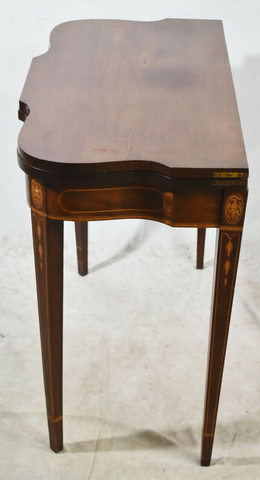 Antique Federal Mahogany Flip Top Game Table Console Table Satinwood Inlays