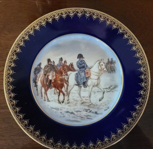 Limoges France Hand Painted Blue/Gold Plates Napoleonic scene Limited Edition