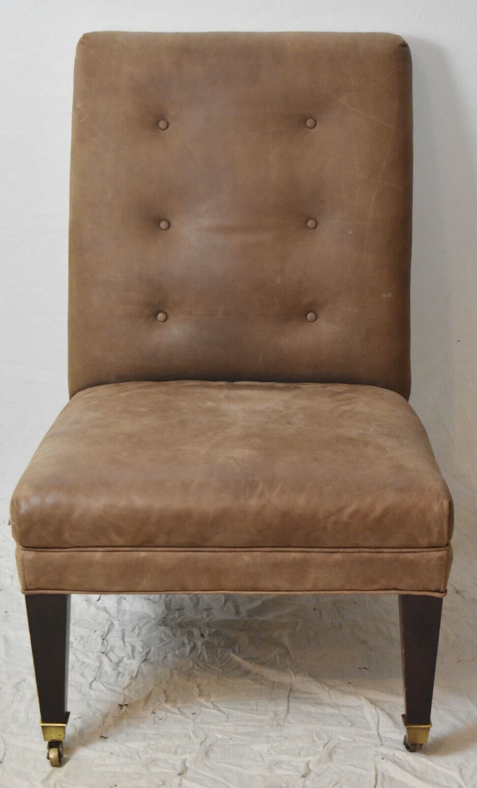 Baker Furniture Tullip & Crown Pair of Club Chairs Tufted Leather Upholstery