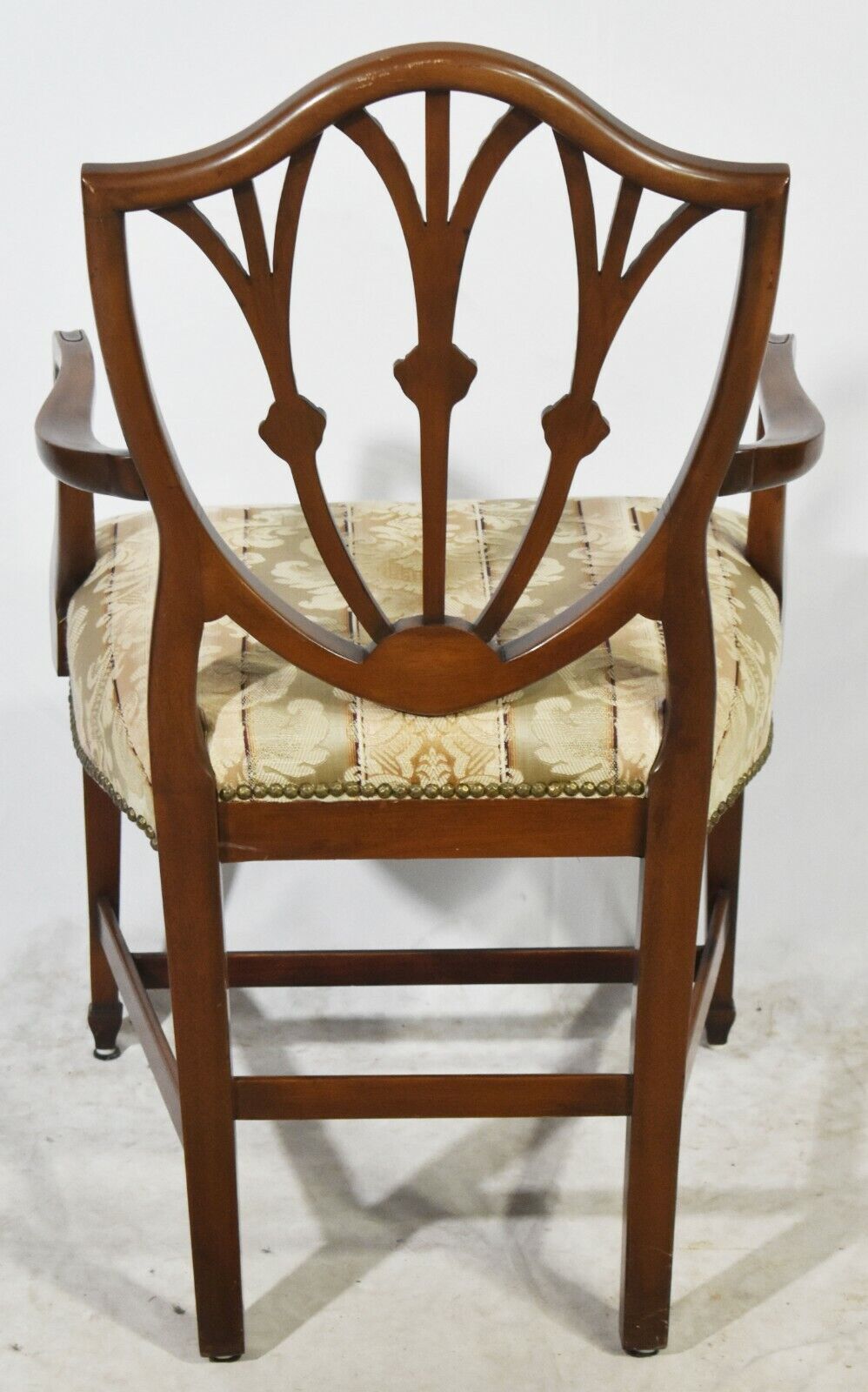 Set of 6 Charak Mahogany Federal Shield Back Chairs Striped Damask Bench Made