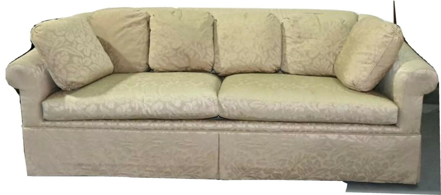 Baker Furniture Upholstered Sofa with High End Gold Damask Fabric