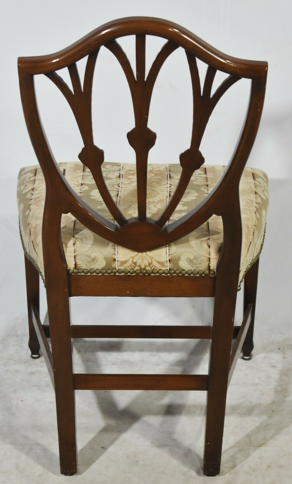 Set of 6 Charak Mahogany Federal Shield Back Chairs Striped Damask Bench Made