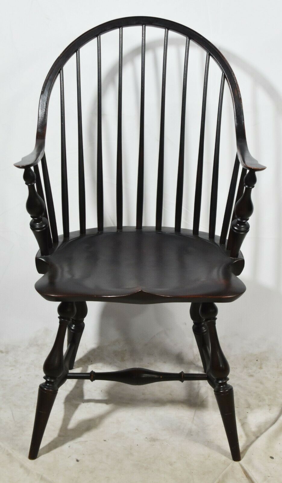 River Bend Black Continuous Arm Windsor Chair Bench Made Ohio Artesian