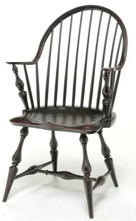 River Bend Black Continuous Arm Windsor Chair Bench Made Ohio Artesian