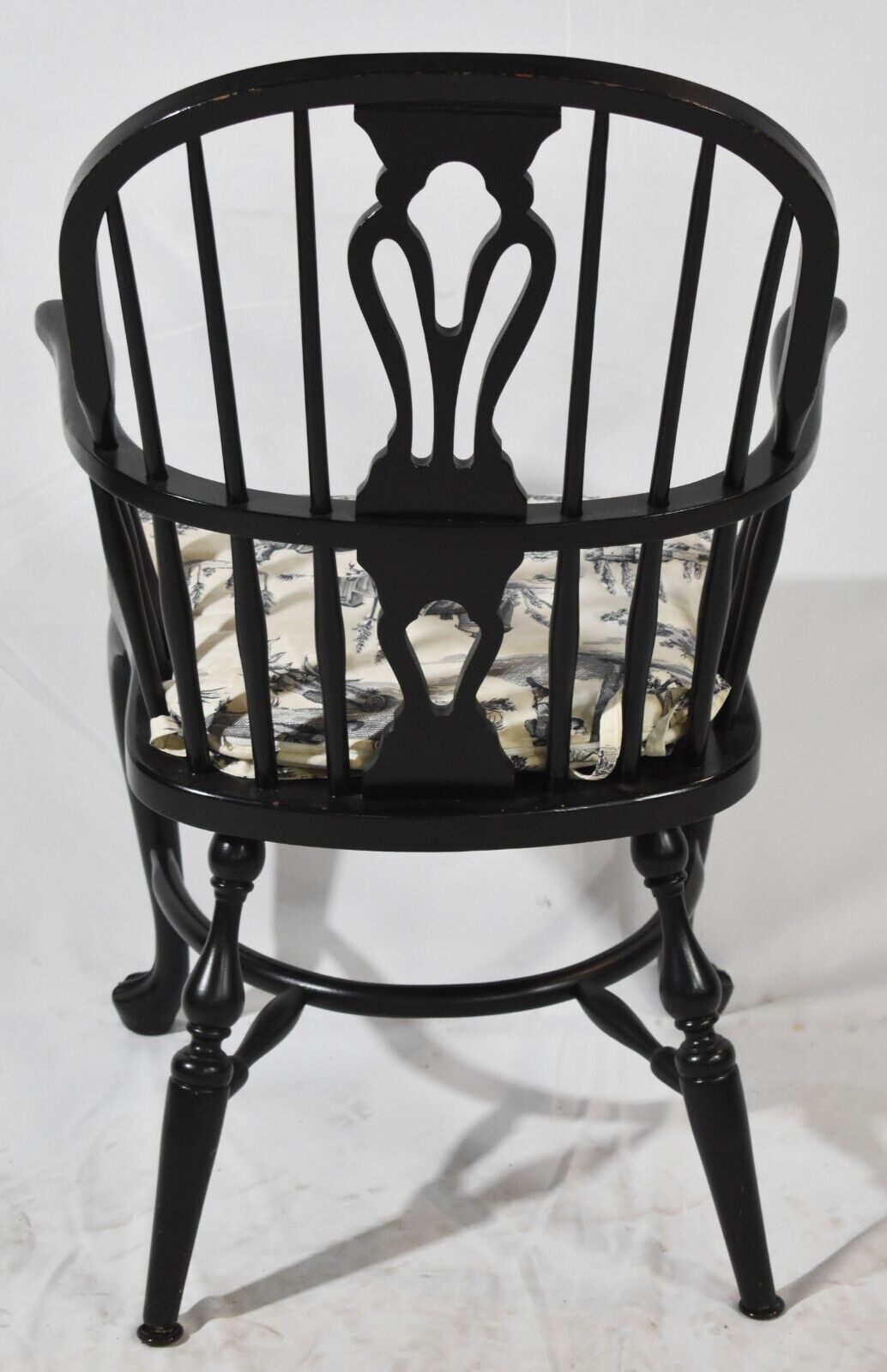 Black English Style Arm Windsor Chair Bench Made w Toile Blue Chair Pad