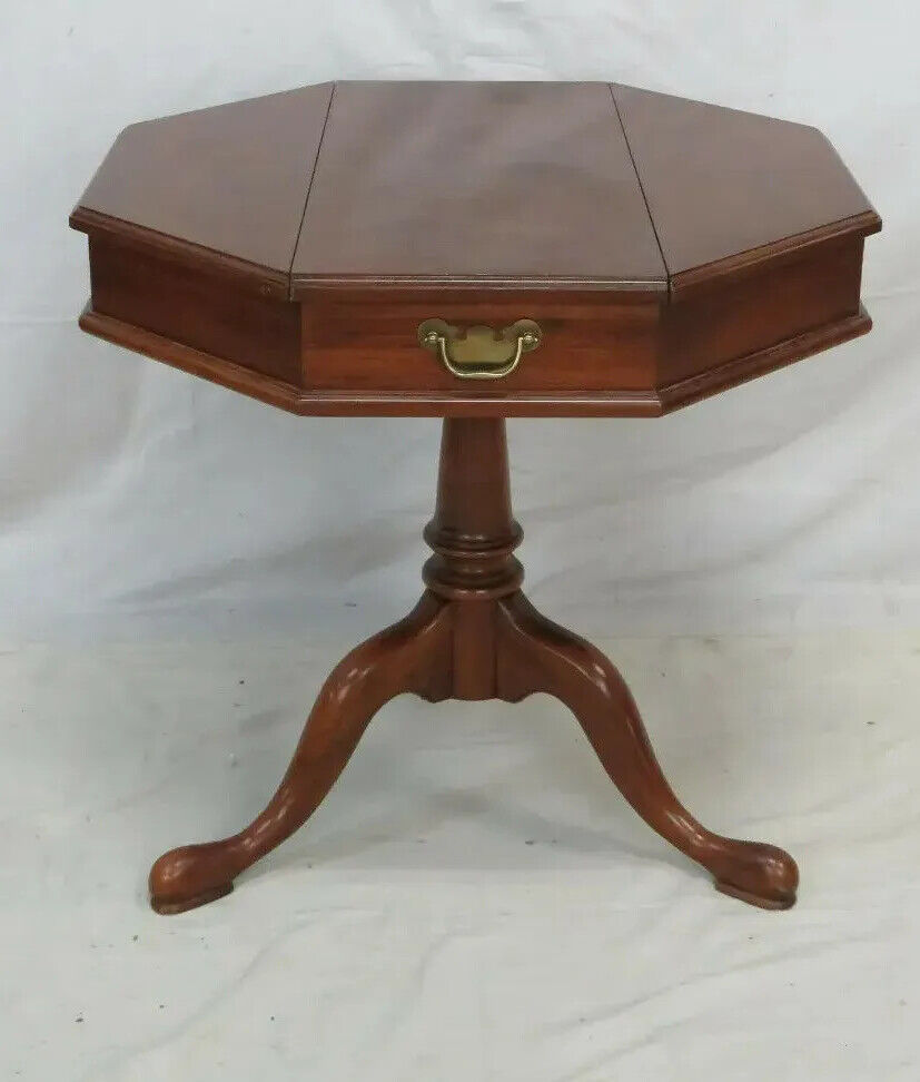 Henkel Harris Jefferson Black Cherry Octagon Flip Top Pedestal Center Side Table