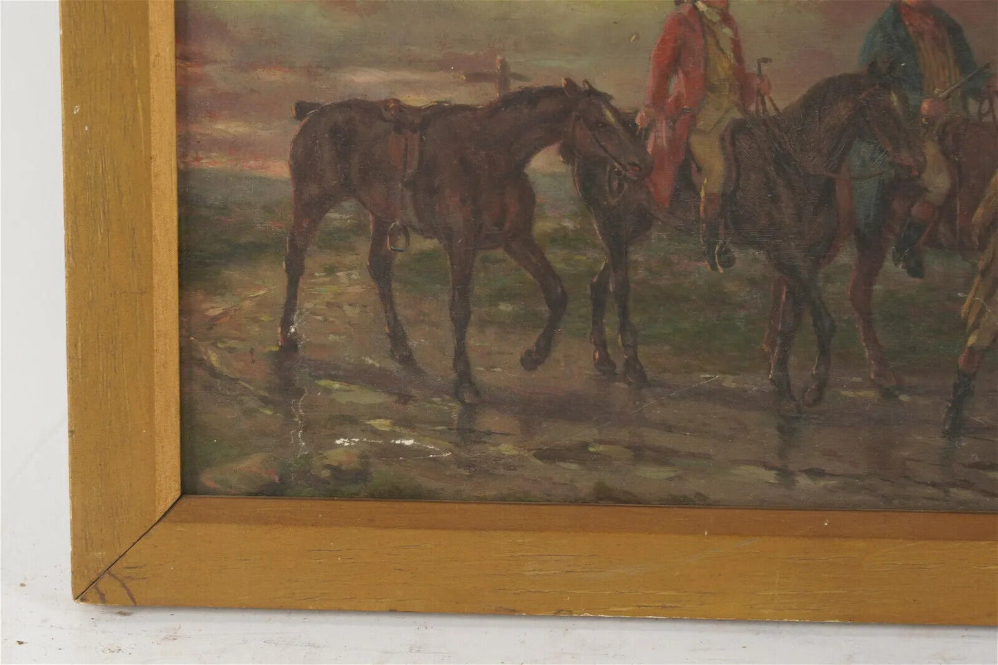 18th Century Soldiers on Horseback British School Oil on Board Framed