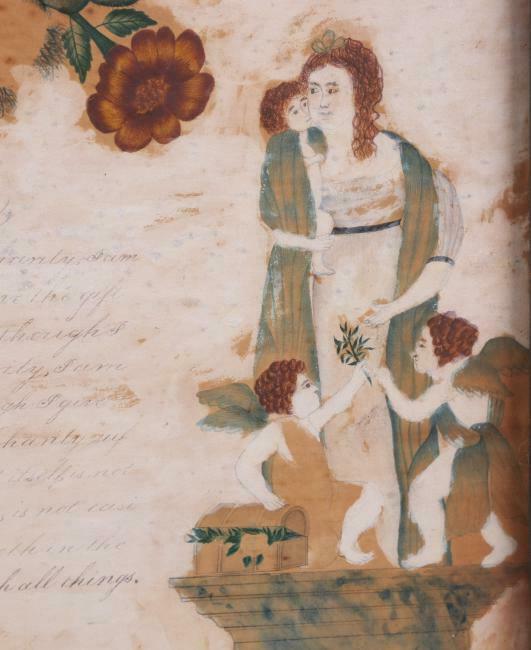 Antique Folk Art School Girl Primitive Gouache and Ink with Poetry circa 1800