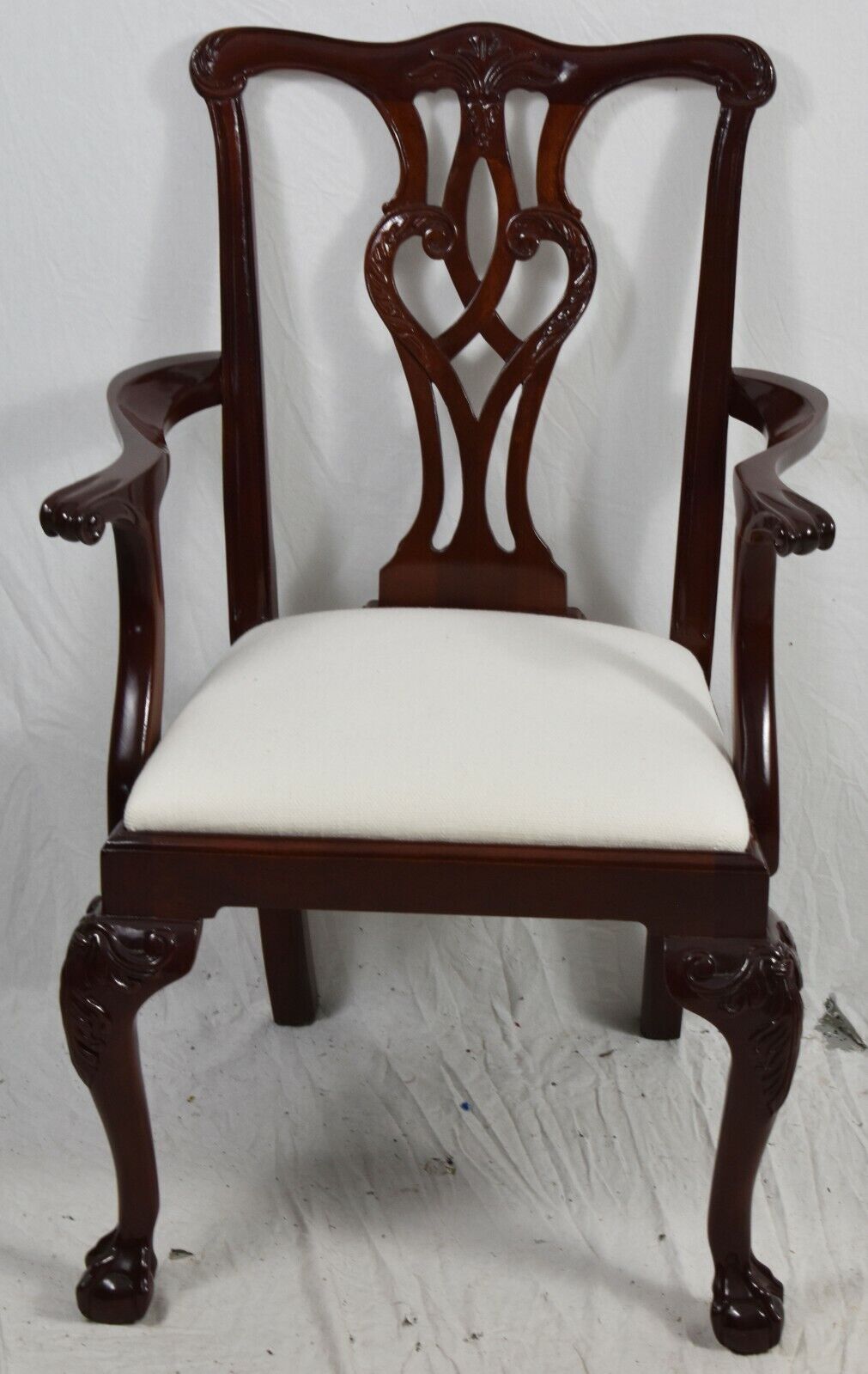 Pair of Craftique Chippendale Mahogany Arm Chair Claw and Ball Williamsburg Look