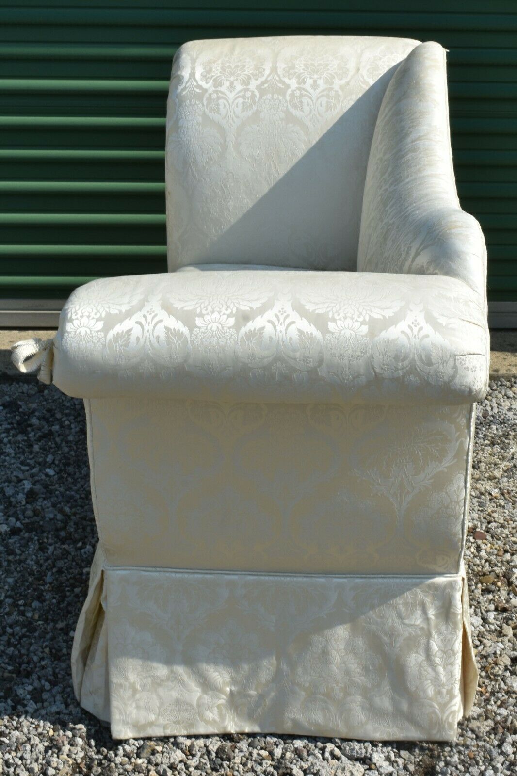 Baker Ivory Damask Upholstered Settee with One Matching Pillows High End