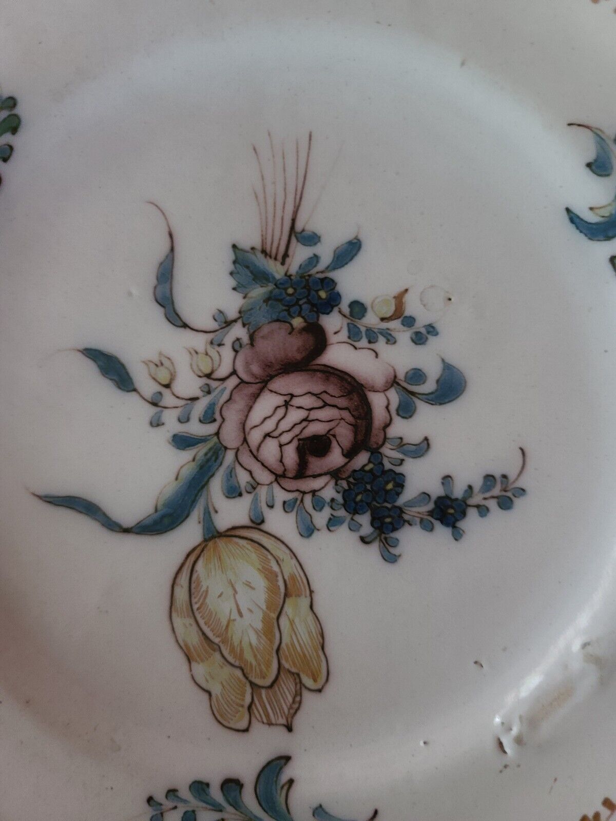 Antique French Faience Flowers Display Plate Home Decor Plate Hand Painted