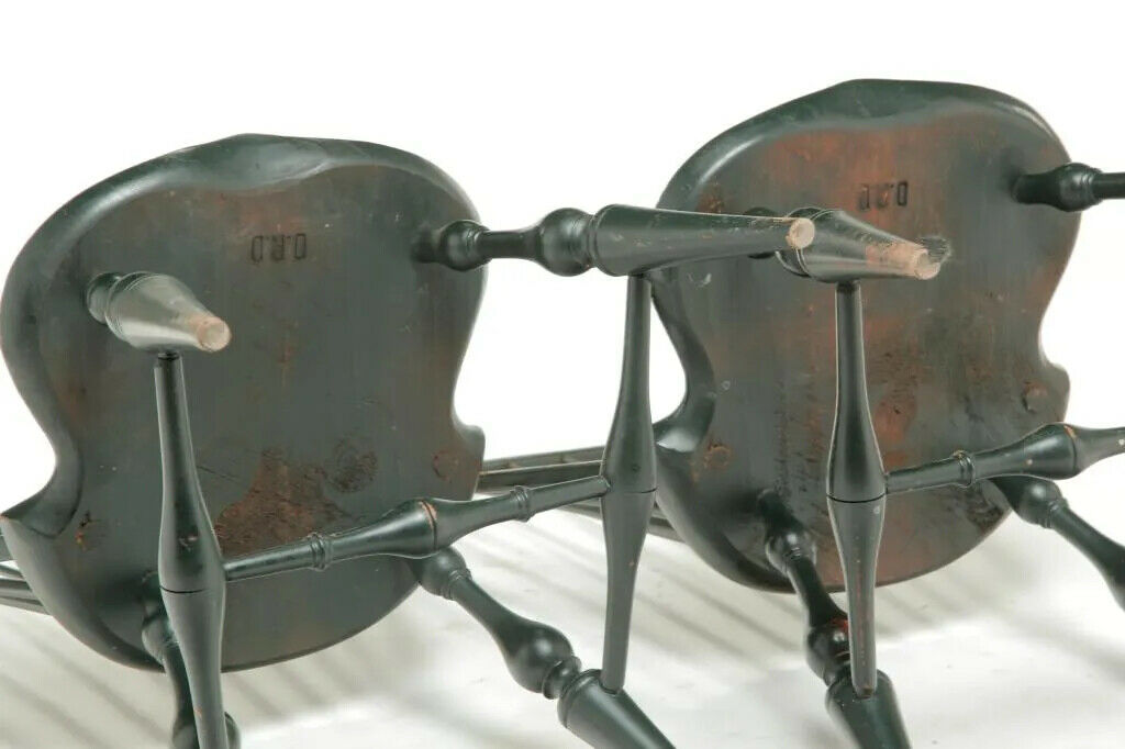 Pair of D.R. Dimes Bow Back Windsor Chair Bench Made Green Paint