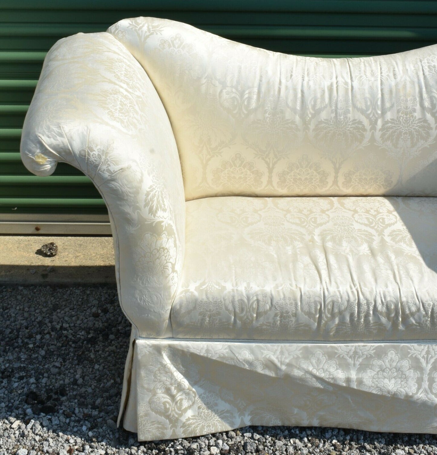 Baker Ivory Damask Upholstered Settee with One Matching Pillows High End