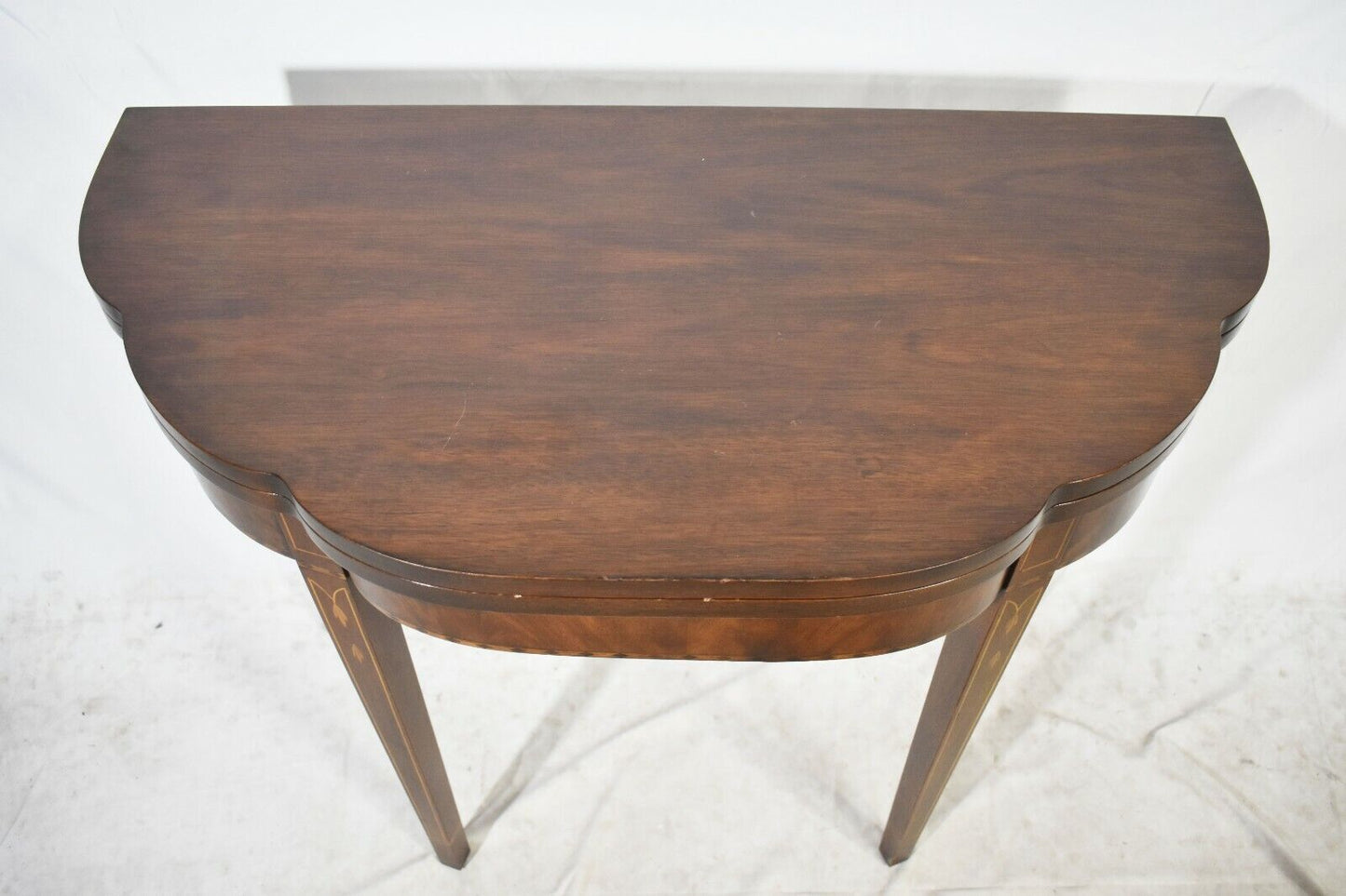 Henkel Harris Mahogany Flip Top Game Table Console Table Bellflower Inlays