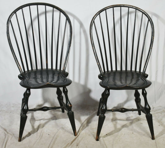 Pair of D.R. Dimes Bow Back Windsor Chair Bench Made Green Paint