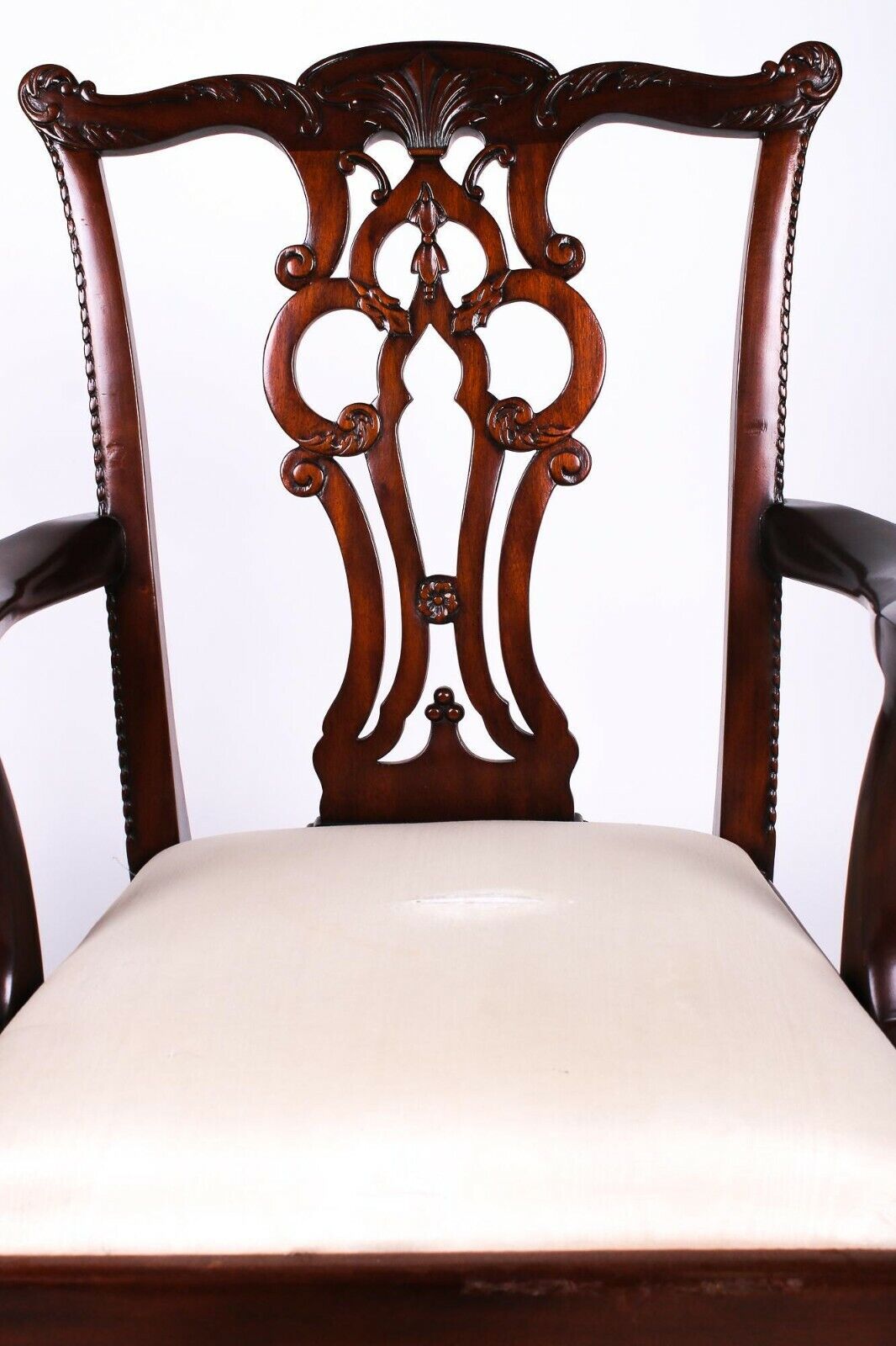 Pair Maitland Smith Mahogany Chippendale Dining Room Arm Chairs