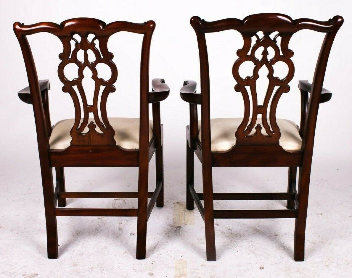 Pair Maitland Smith Mahogany Chippendale Dining Room Arm Chairs