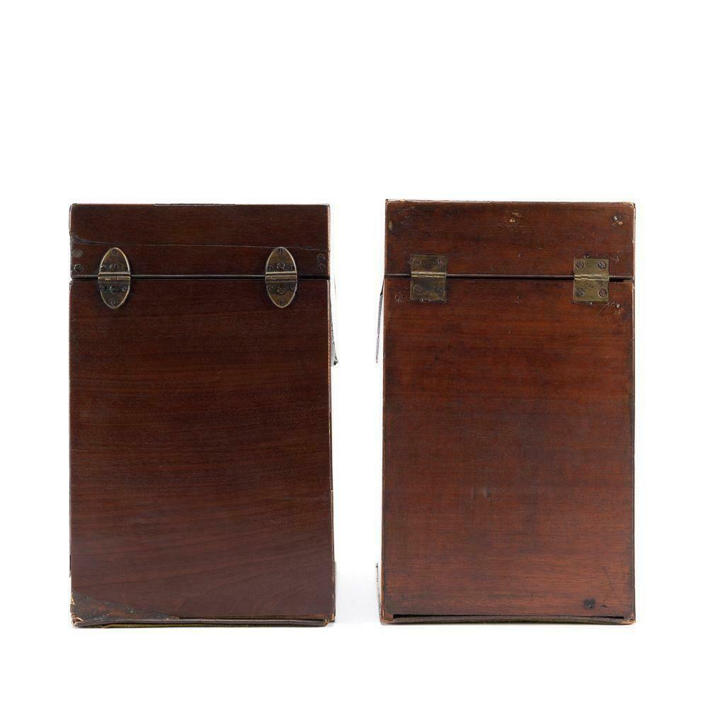 Pair of Mahogany George III 18th Century Inlaid Knife Boxes with Star Inlays