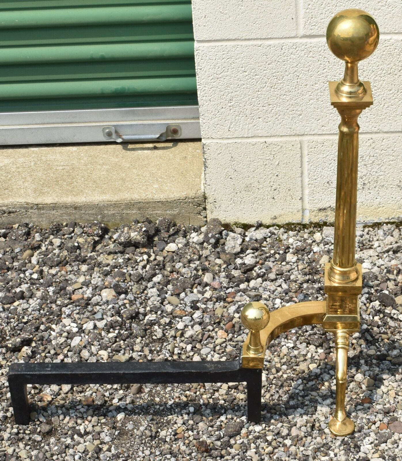 C B Company Brass Fireplace Andirons Williamsburg Style Cannonball Head