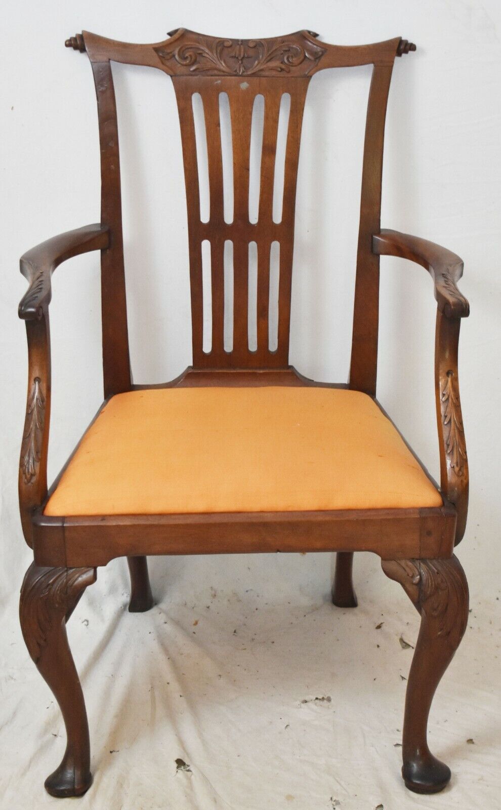 Antique Mahogany Irish Chippendale Period Carved Arm Chair Late 18th Century