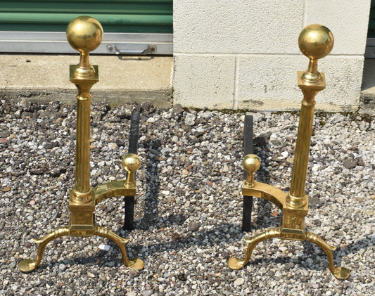 C B Company Brass Fireplace Andirons Williamsburg Style Cannonball Head