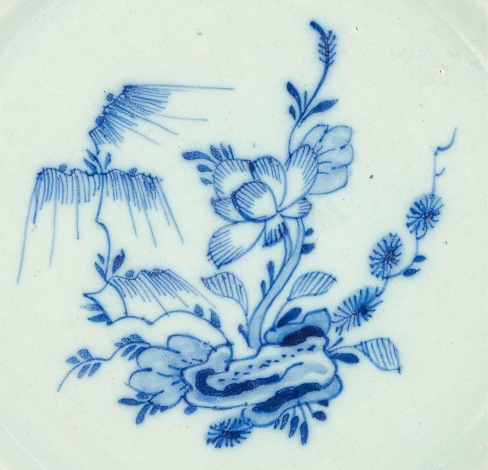 Antique 18th Century Dutch Delft Chinoiserie Floral Plate with Marking