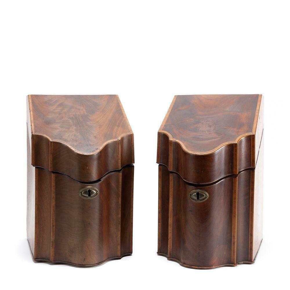 Pair of Mahogany George III 18th Century Inlaid Knife Boxes with Star Inlays