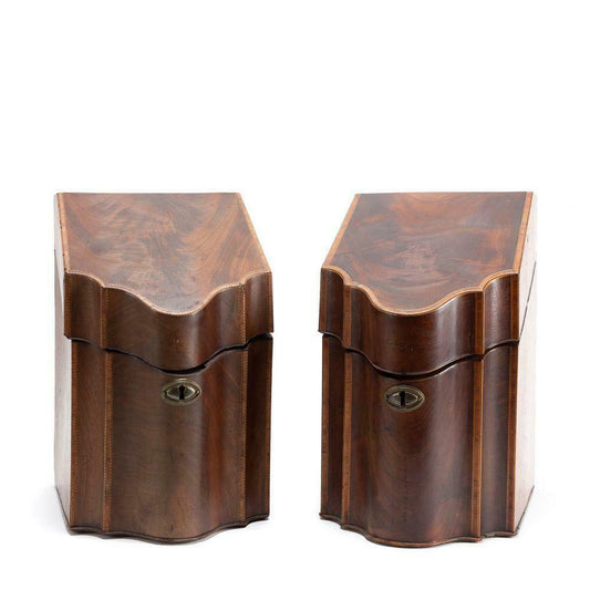 Pair of Mahogany George III 18th Century Inlaid Knife Boxes with Star Inlays