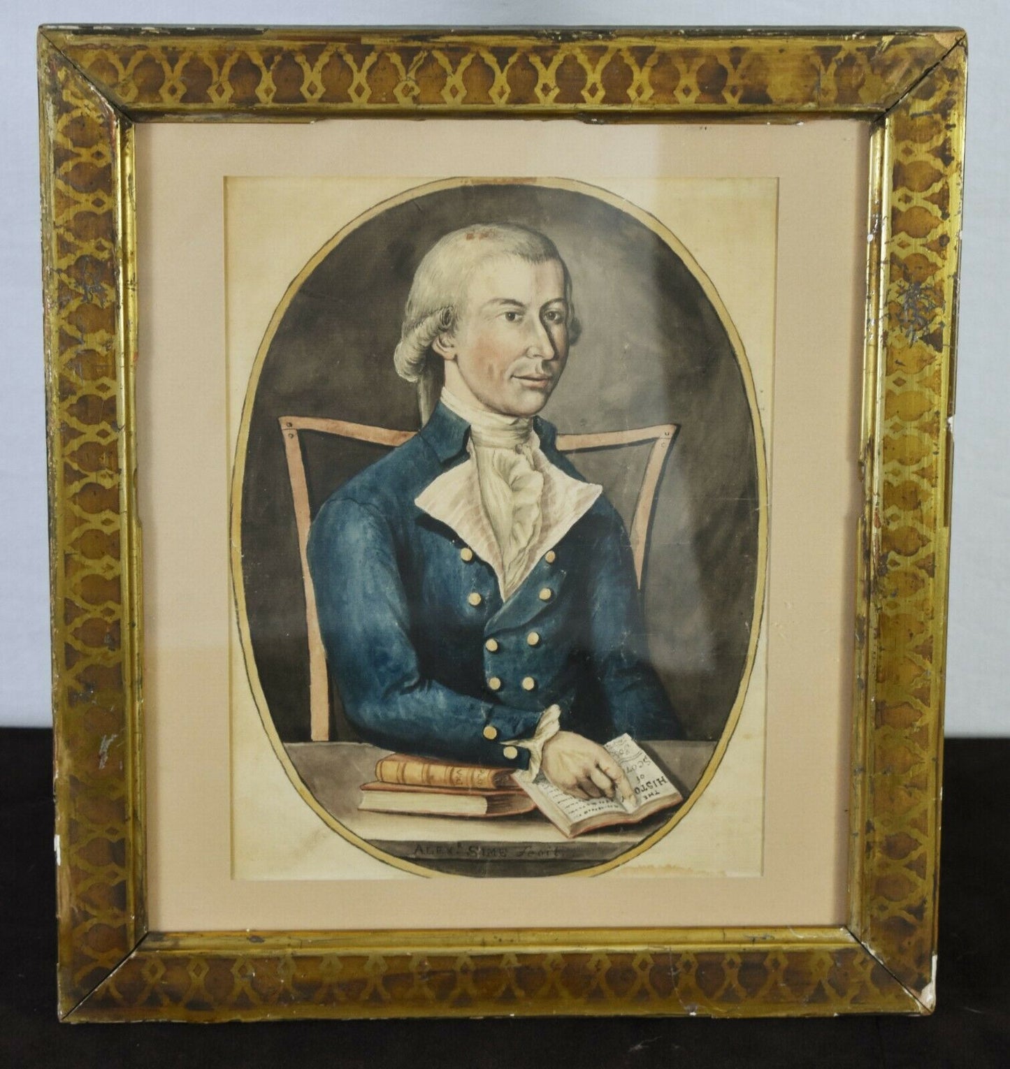 Pair of 18th Century Husband and Wife Watercolor Portraits in Gold Frame