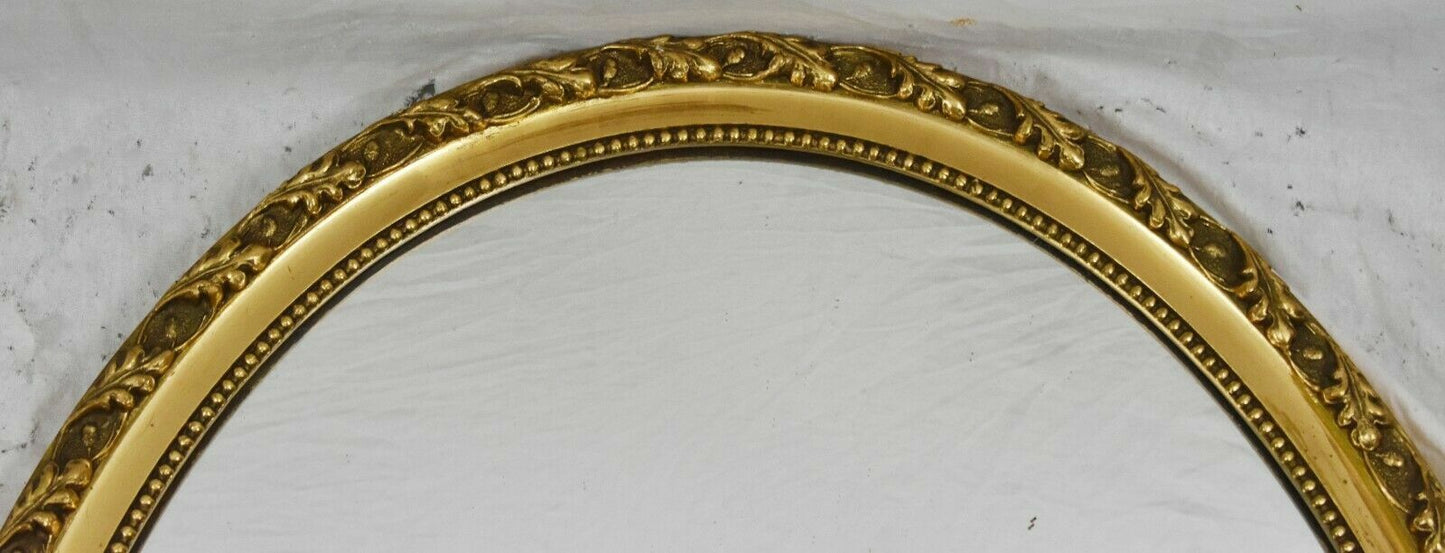 GORGEOUS OVAL FRAME GOLD GILT WOOD MIRROR LEAF TRIM