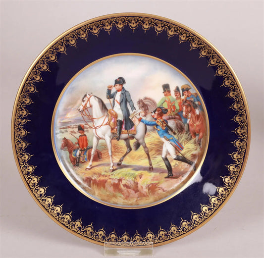 Limoges France Hand Painted Blue/Gold Plates Napoleonic scene Limited Edition