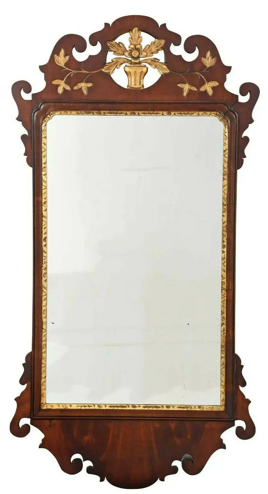 Carved Chippendale Style Mirror with Gold Gilt Trim Gold Gilt Flower Urn