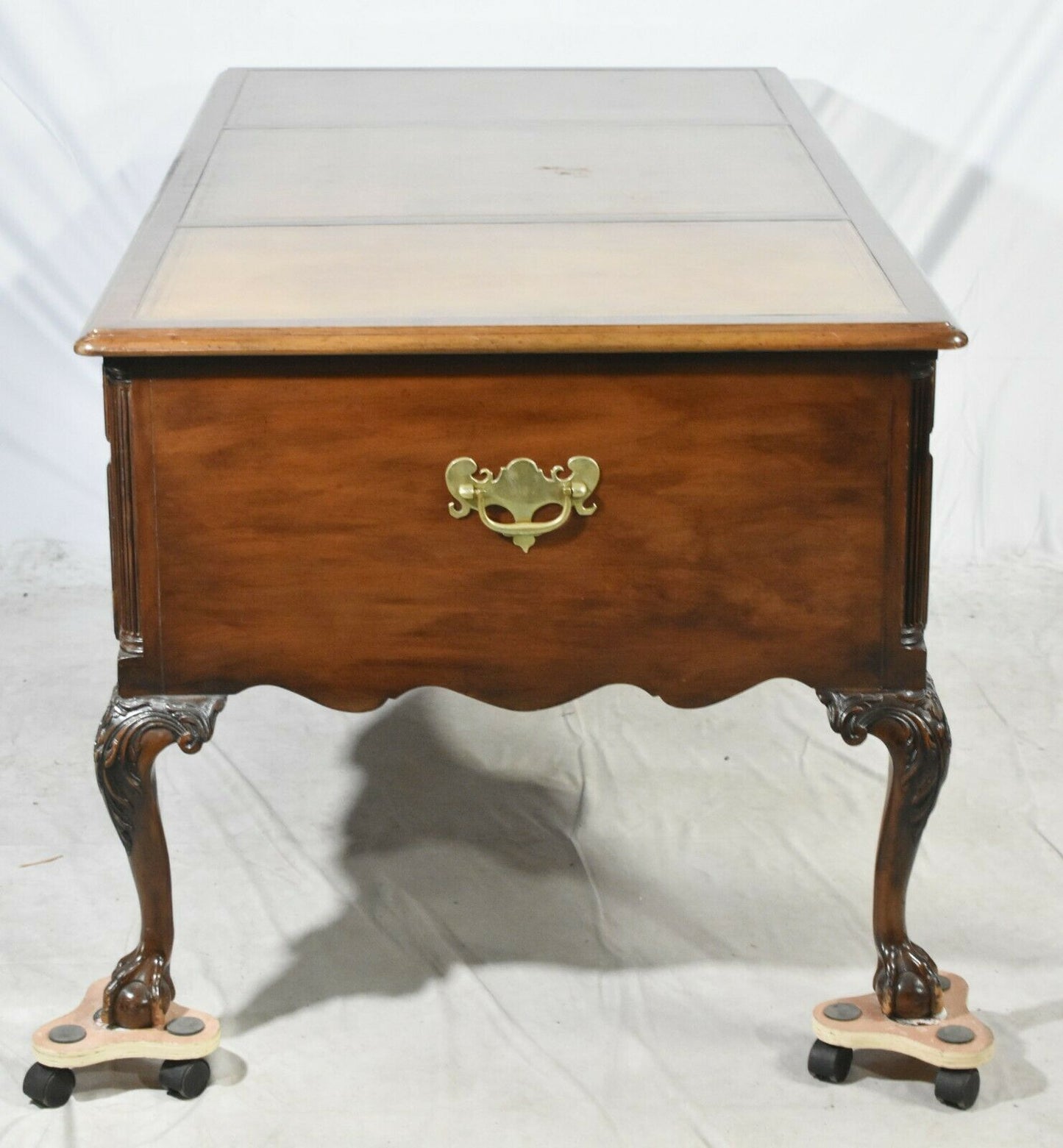 Kittinger Leather Top Mahogany Partners Desk with Claw and Ball Feet.