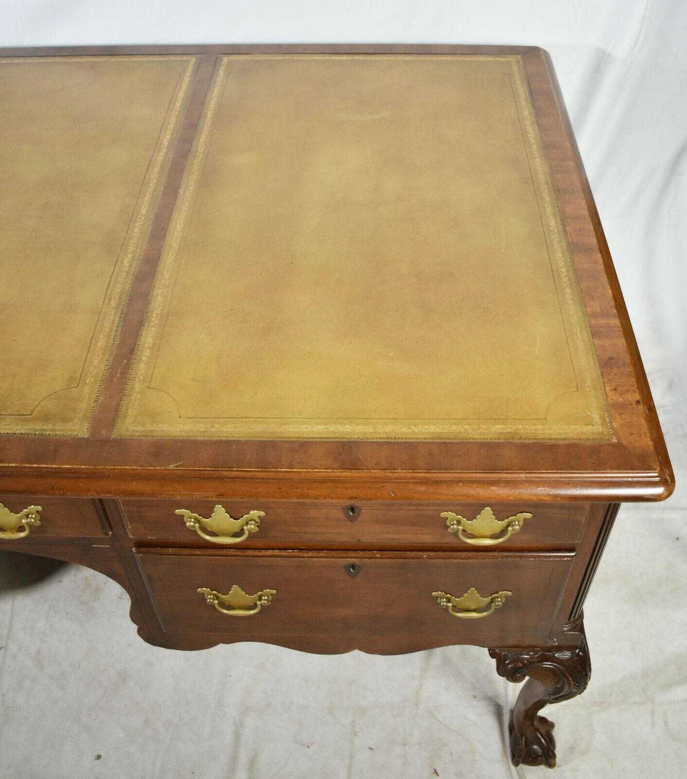 Kittinger Leather Top Mahogany Partners Desk with Claw and Ball Feet.