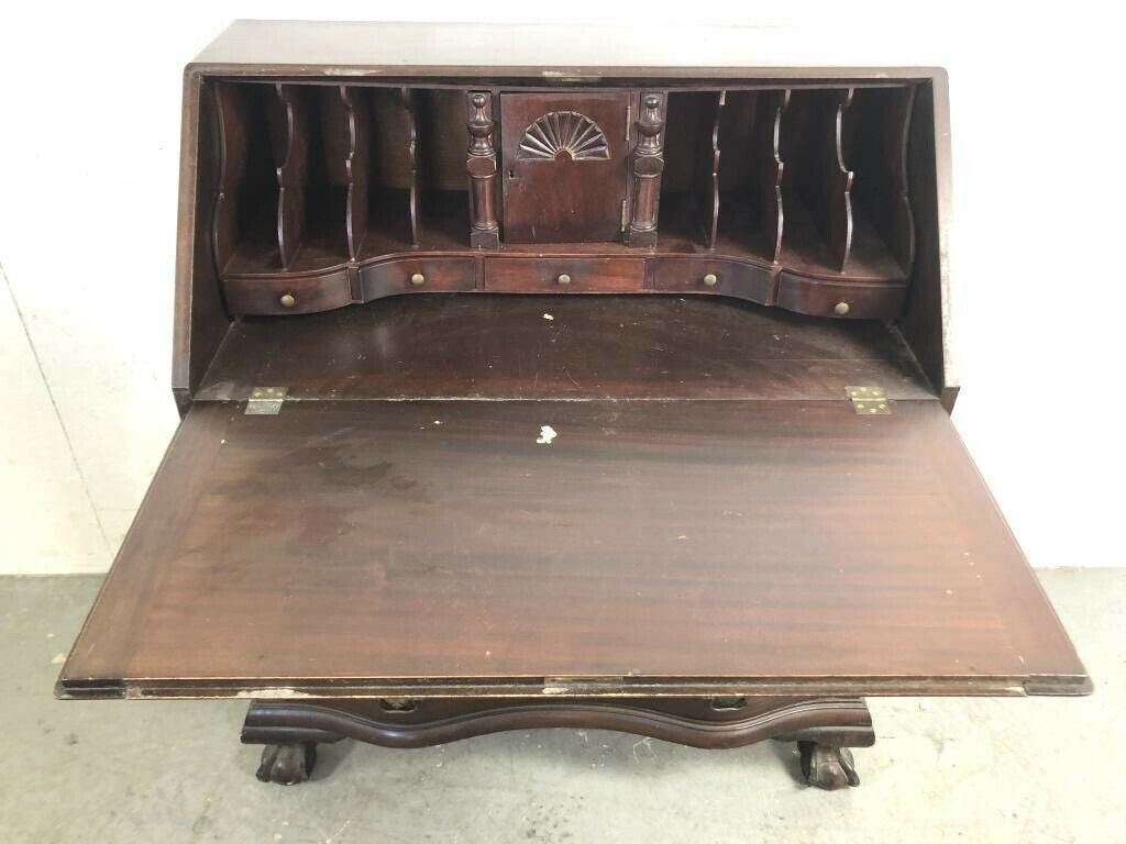 CHARAK BENCH MADE CHIPPENDALE MAHOGANY SLANT TOP SECRETARY DESK CLAW & BALL