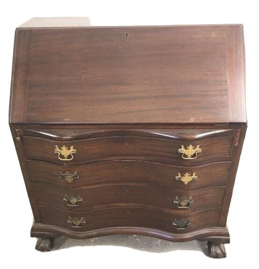 CHARAK BENCH MADE CHIPPENDALE MAHOGANY SLANT TOP SECRETARY DESK CLAW & BALL