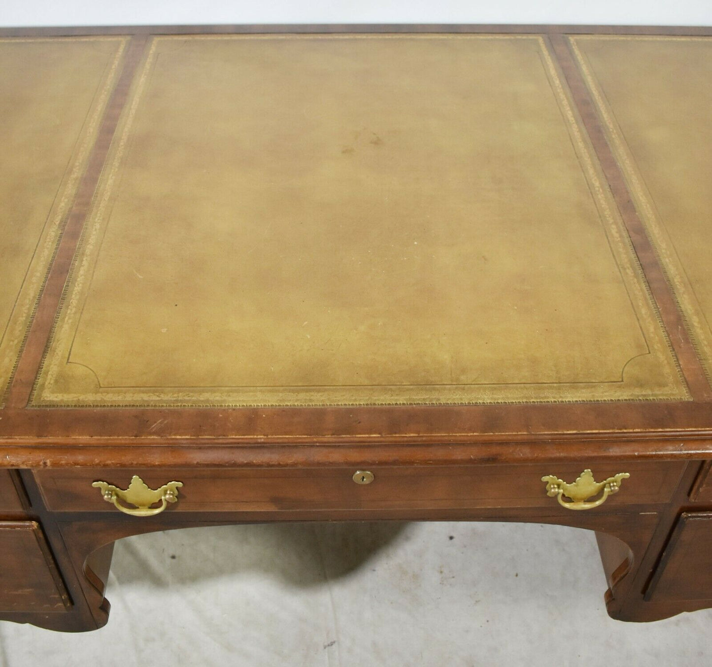 Kittinger Leather Top Mahogany Partners Desk with Claw and Ball Feet.