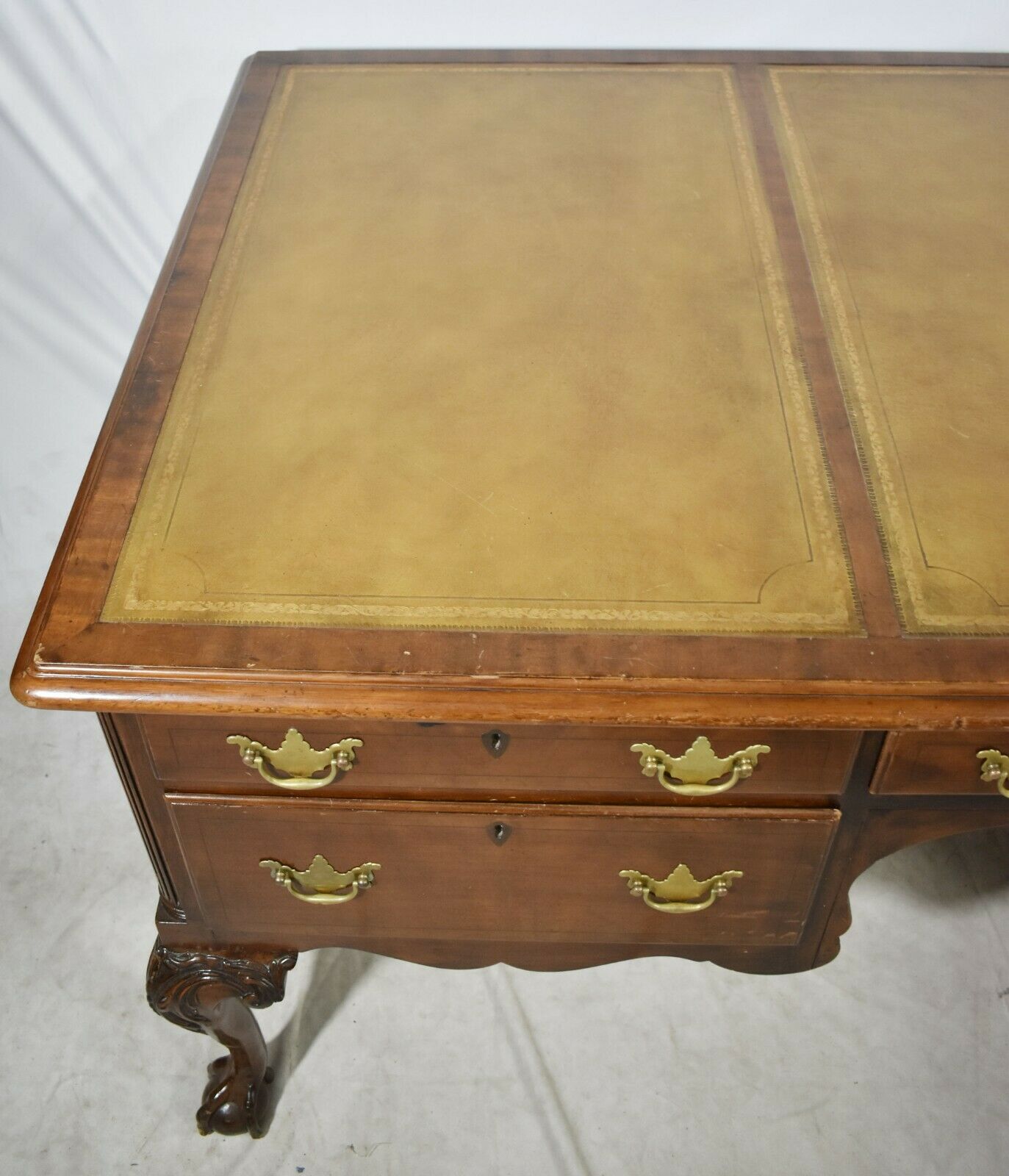 Kittinger Leather Top Mahogany Partners Desk with Claw and Ball Feet.