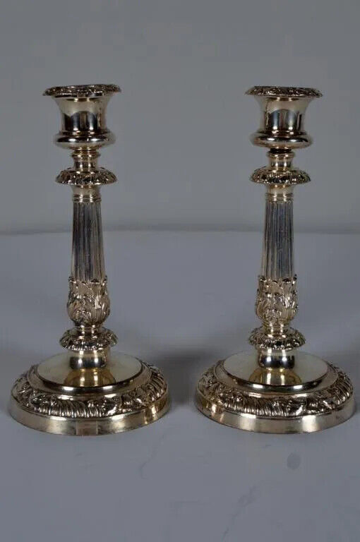 Pair of Antique Silver Plate Old Sheffield Candlesticks Mathew Boulton C.1800