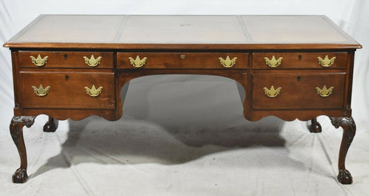 Kittinger Leather Top Mahogany Partners Desk with Claw and Ball Feet.