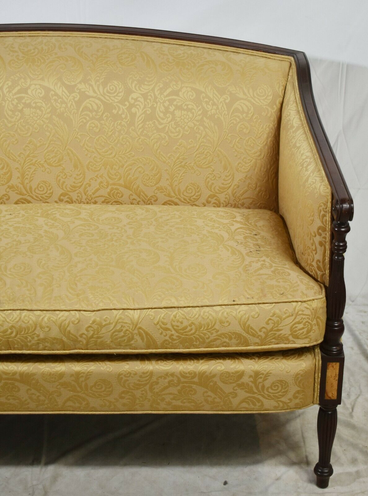 Hickory Chair James River Mahogany Sheraton Settee Sofa Silk Gold Damask Fabric