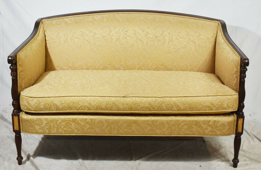 Hickory Chair James River Mahogany Sheraton Settee Sofa Silk Gold Damask Fabric