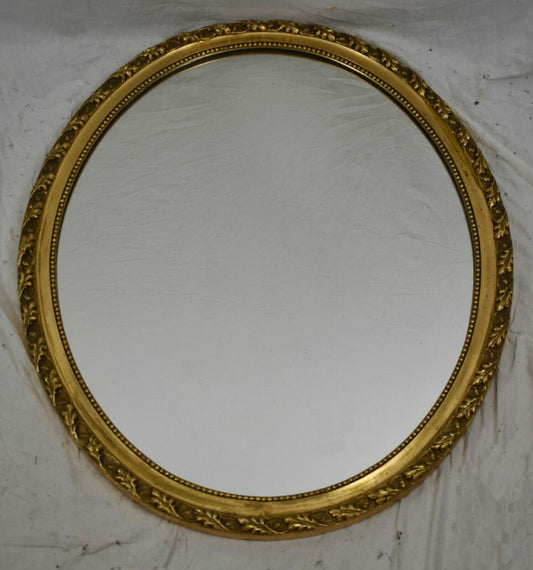 GORGEOUS OVAL FRAME GOLD GILT WOOD MIRROR LEAF TRIM