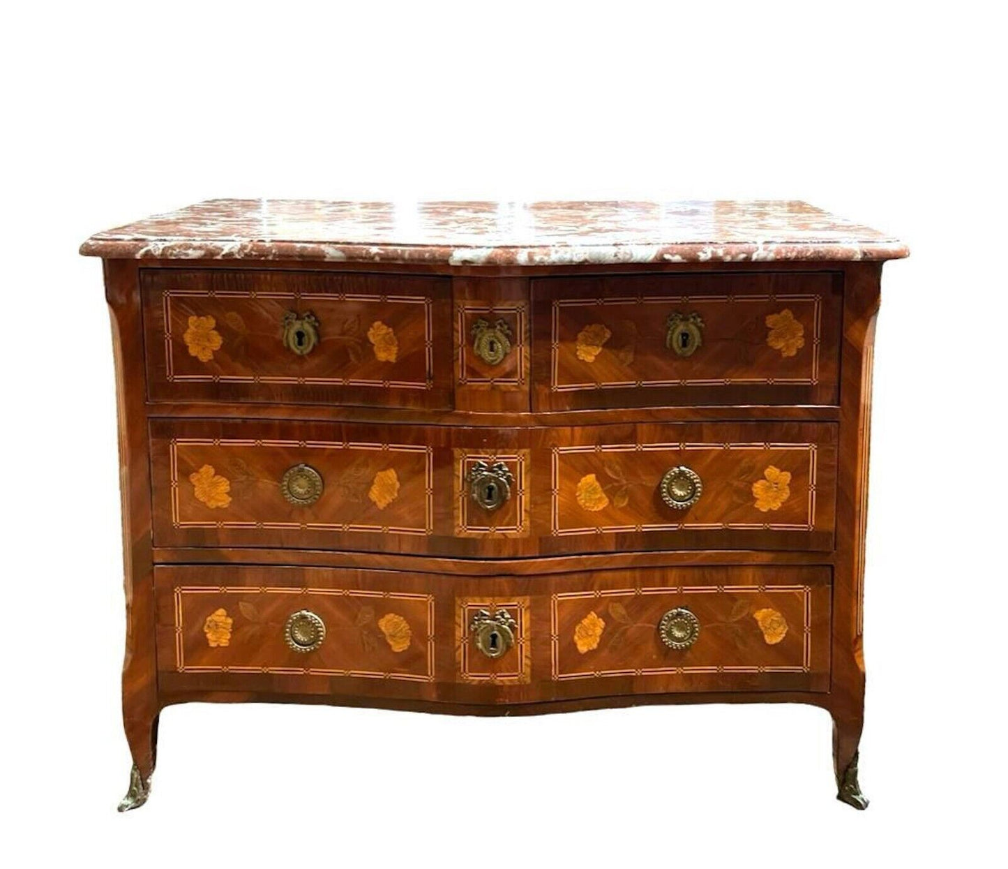 Antique Louis XV style furniture chest of drawers Commode inlaid Marble Top